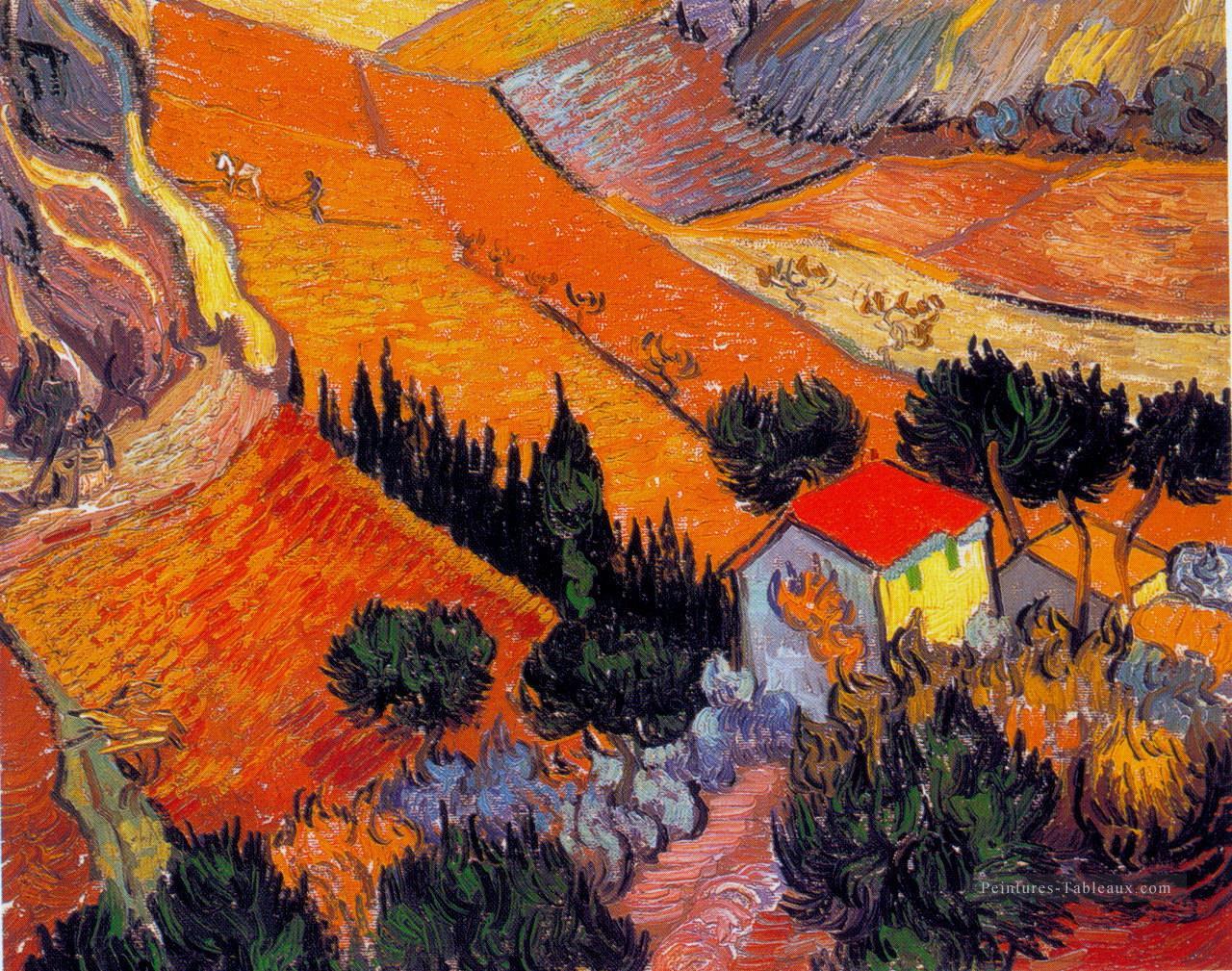 Paysage avec la maison et le laboureur Vincent van Gogh Peintures à l'huile